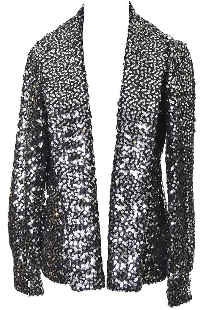 I Magnin Vintage Jacket Evening Wear Metallic Silver Sequins One Size