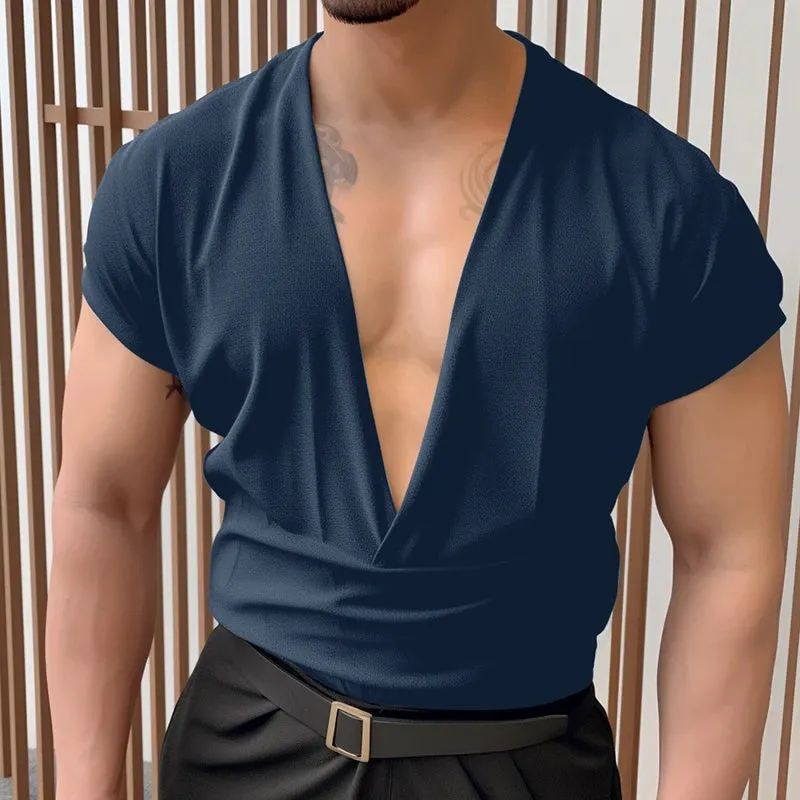 INCERUN Männer T Shirt Einfarbig V-ausschnitt Kurzarm Sommer Casual Männer Kleidung Streetwear 2024 Mode Freizeit T Tops S-5XL
