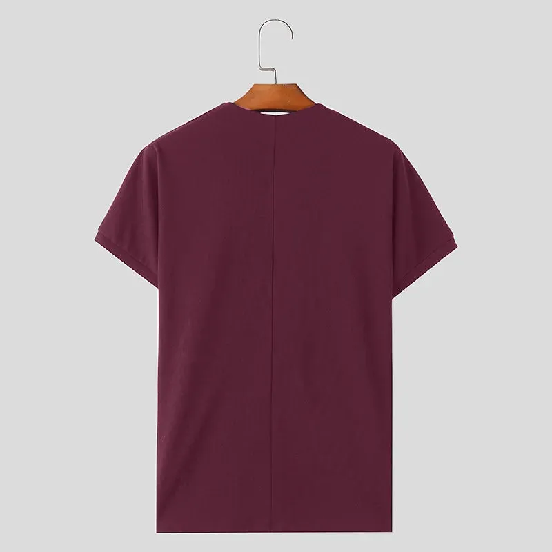 INCERUN Männer T Shirt Einfarbig V-ausschnitt Kurzarm Sommer Casual Männer Kleidung Streetwear 2024 Mode Freizeit T Tops S-5XL
