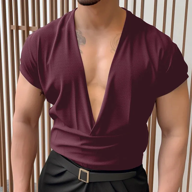 INCERUN Männer T Shirt Einfarbig V-ausschnitt Kurzarm Sommer Casual Männer Kleidung Streetwear 2024 Mode Freizeit T Tops S-5XL