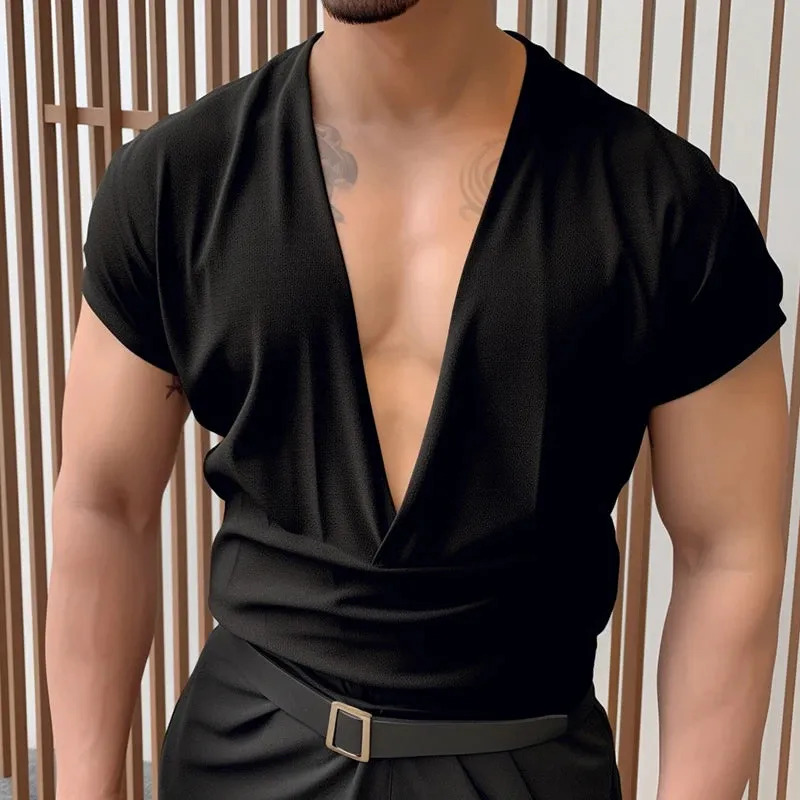 INCERUN Männer T Shirt Einfarbig V-ausschnitt Kurzarm Sommer Casual Männer Kleidung Streetwear 2024 Mode Freizeit T Tops S-5XL