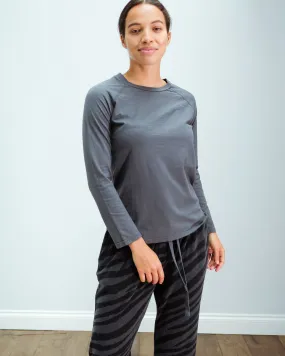 JU Plain LS tex crew in charcoal