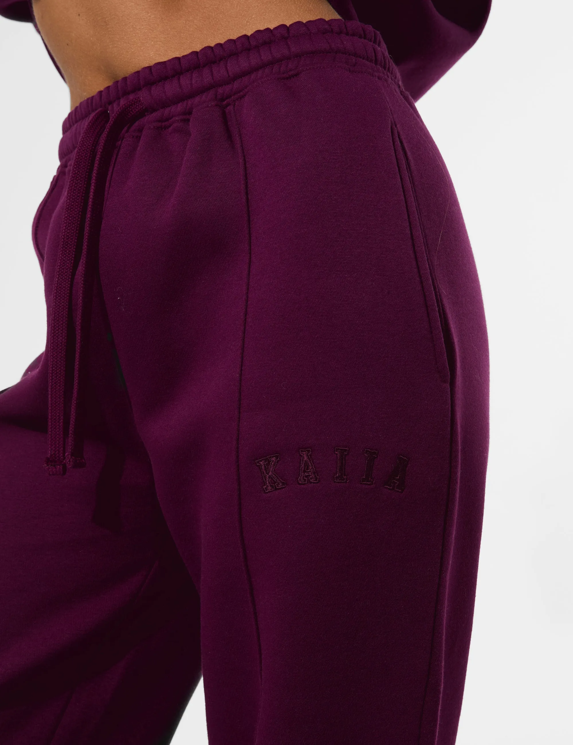 Kaiia Seam Detail Wide Leg Joggers Grape