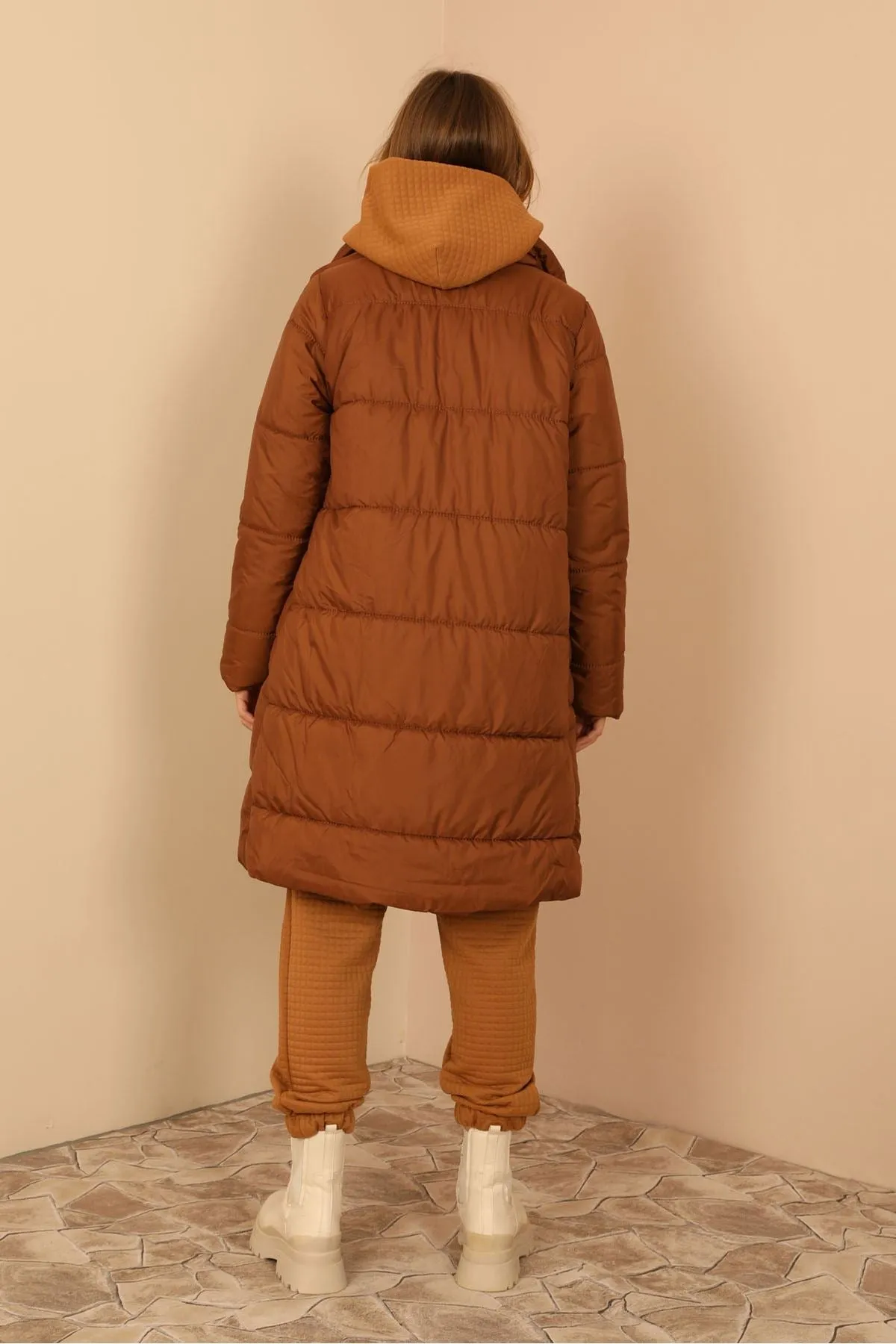 KKT Long Sleeve Oversize Women Coat - Brown - Weston
