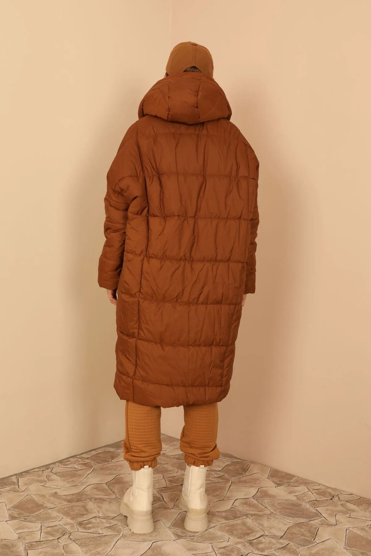 KKT Long Sleeve Oversize Women Coat - Brown - Weston