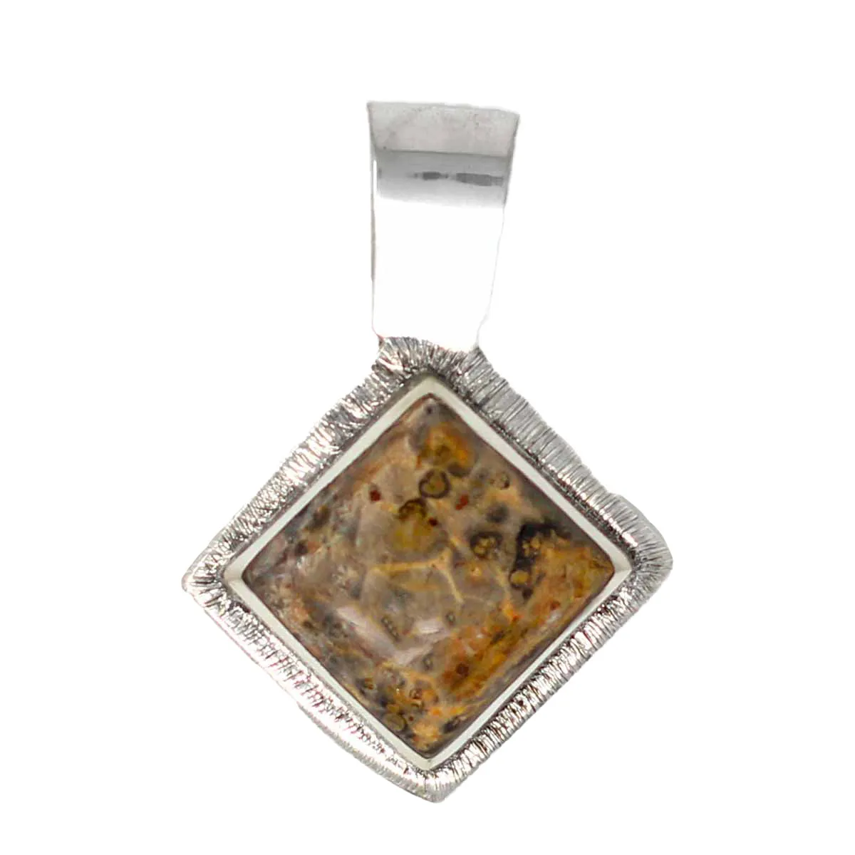 Leopard Stone Square Alpaca Silver Pendant Artisana