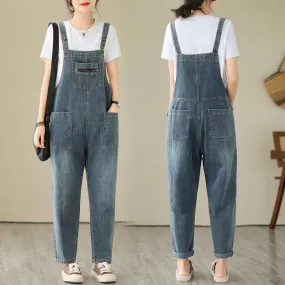 Macacão Jeans Feminino Cargo Multibolsos