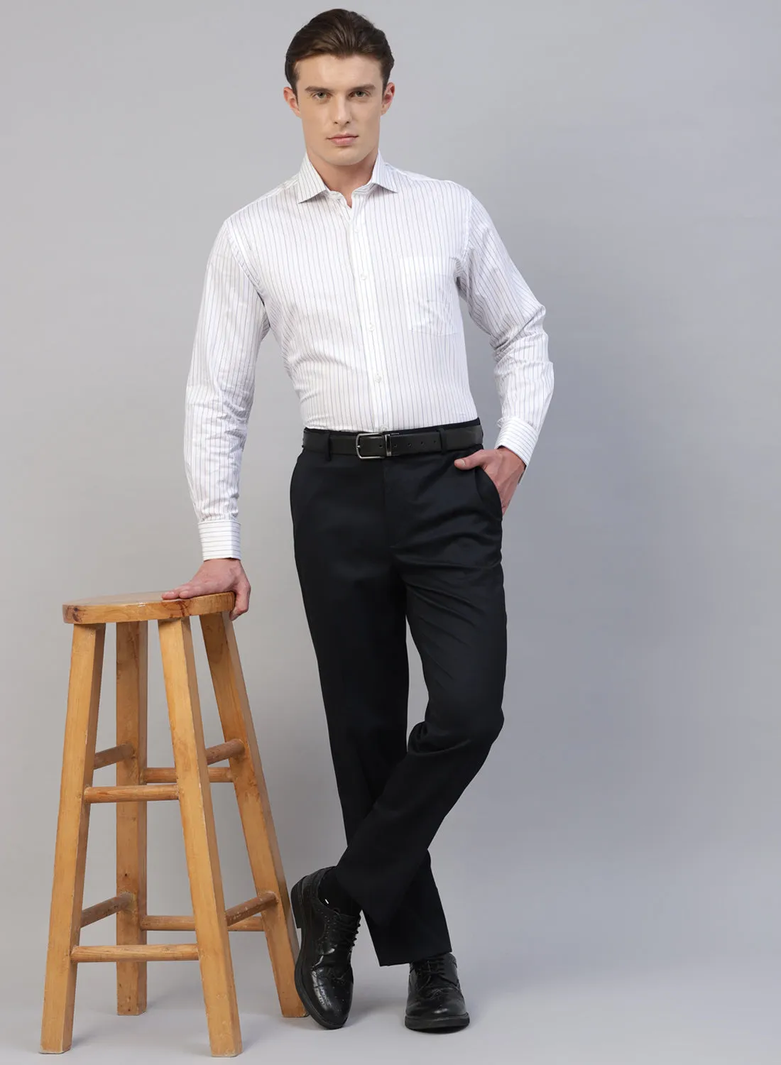 MAUVE & BLUE COTTON STRIPE CUFFLINK SHIRT