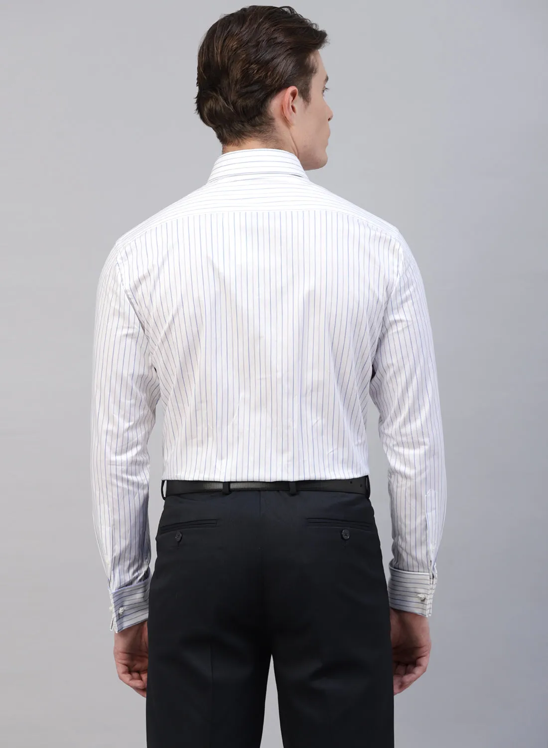 MAUVE & BLUE COTTON STRIPE CUFFLINK SHIRT
