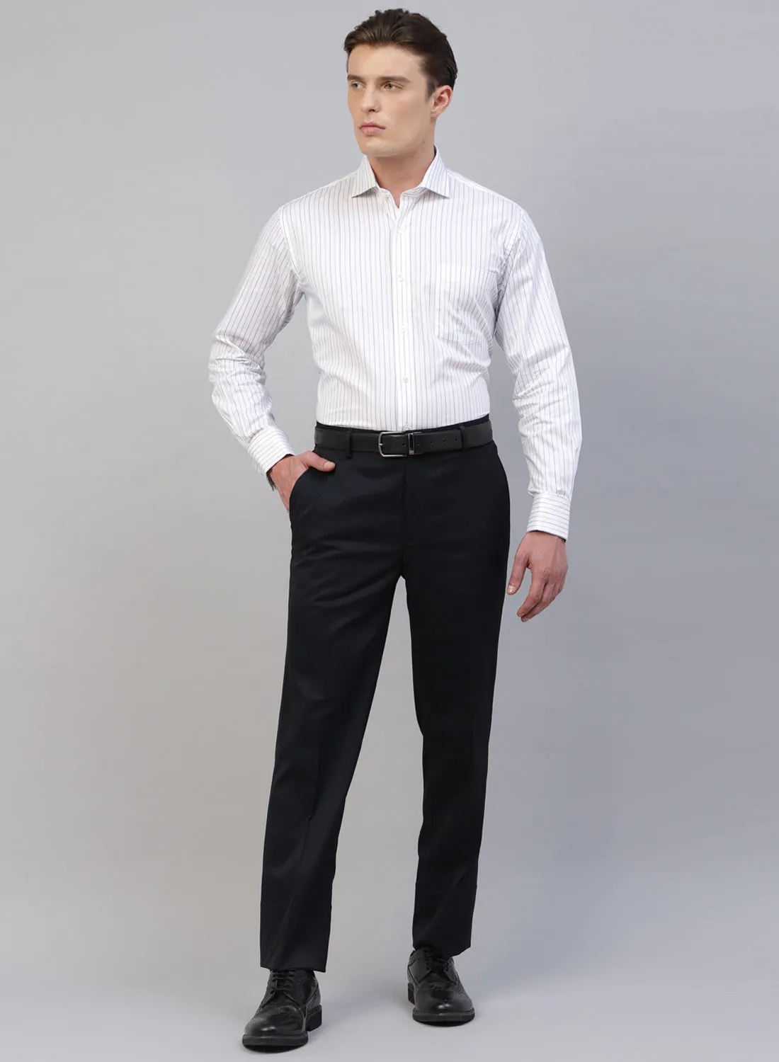 MAUVE & BLUE COTTON STRIPE CUFFLINK SHIRT
