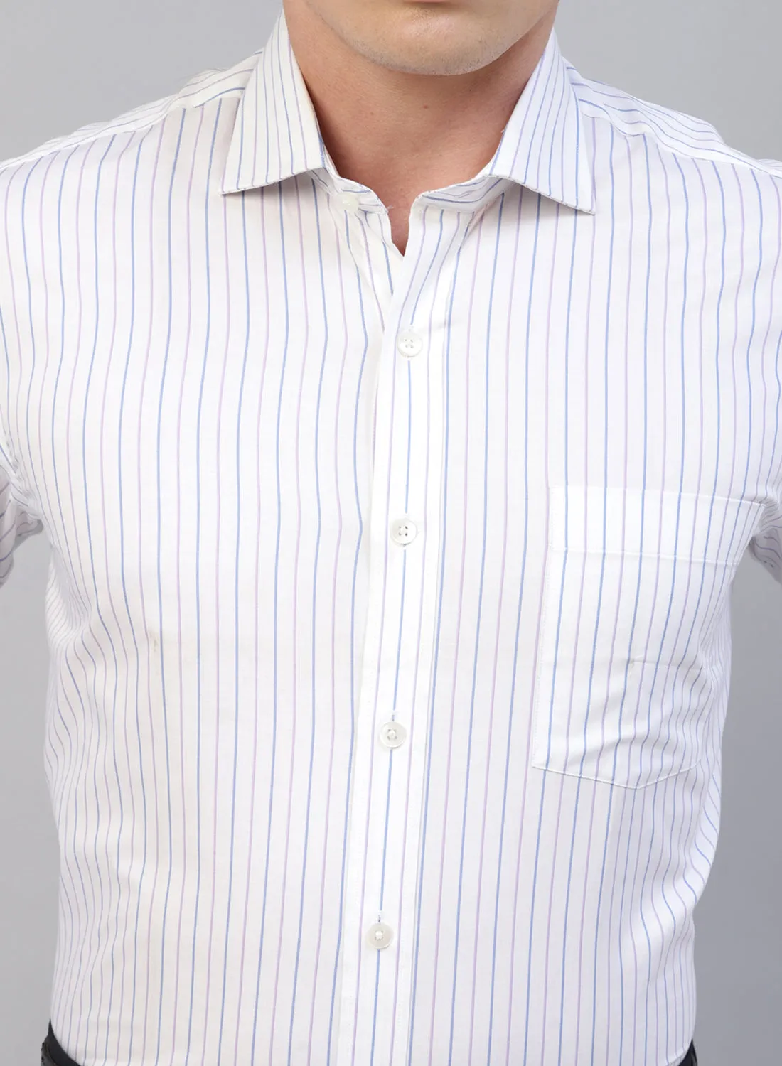 MAUVE & BLUE COTTON STRIPE CUFFLINK SHIRT