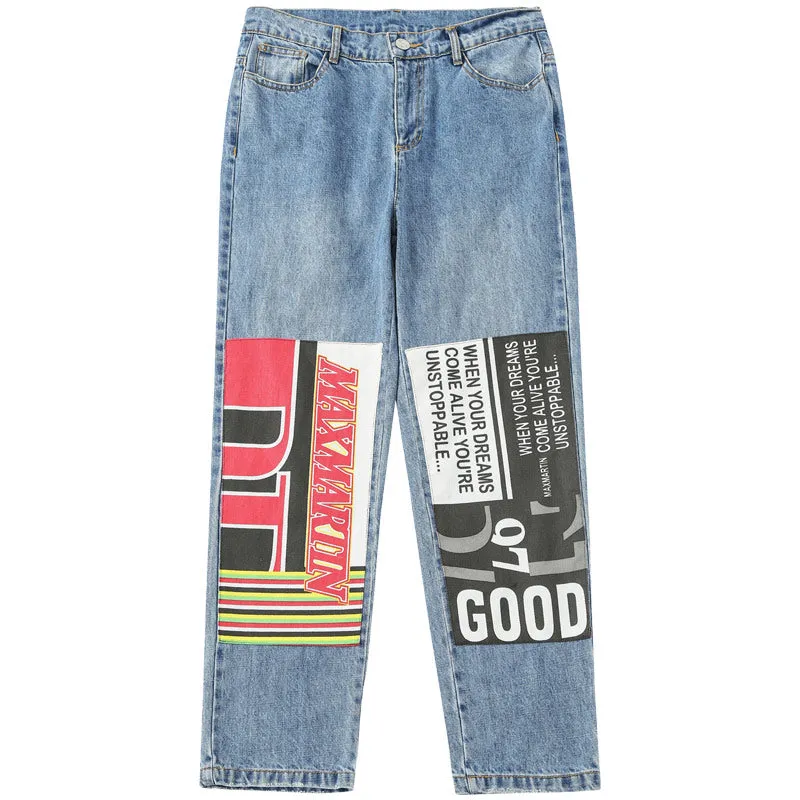 MAXMARTIN MOM JEANS WITH LOGO AND LETTERS PANEL DETAIL