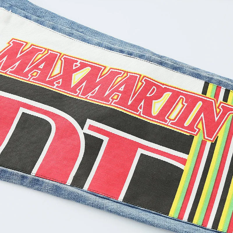MAXMARTIN MOM JEANS WITH LOGO AND LETTERS PANEL DETAIL