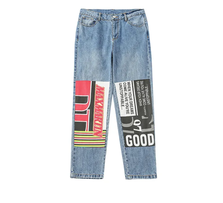 MAXMARTIN MOM JEANS WITH LOGO AND LETTERS PANEL DETAIL