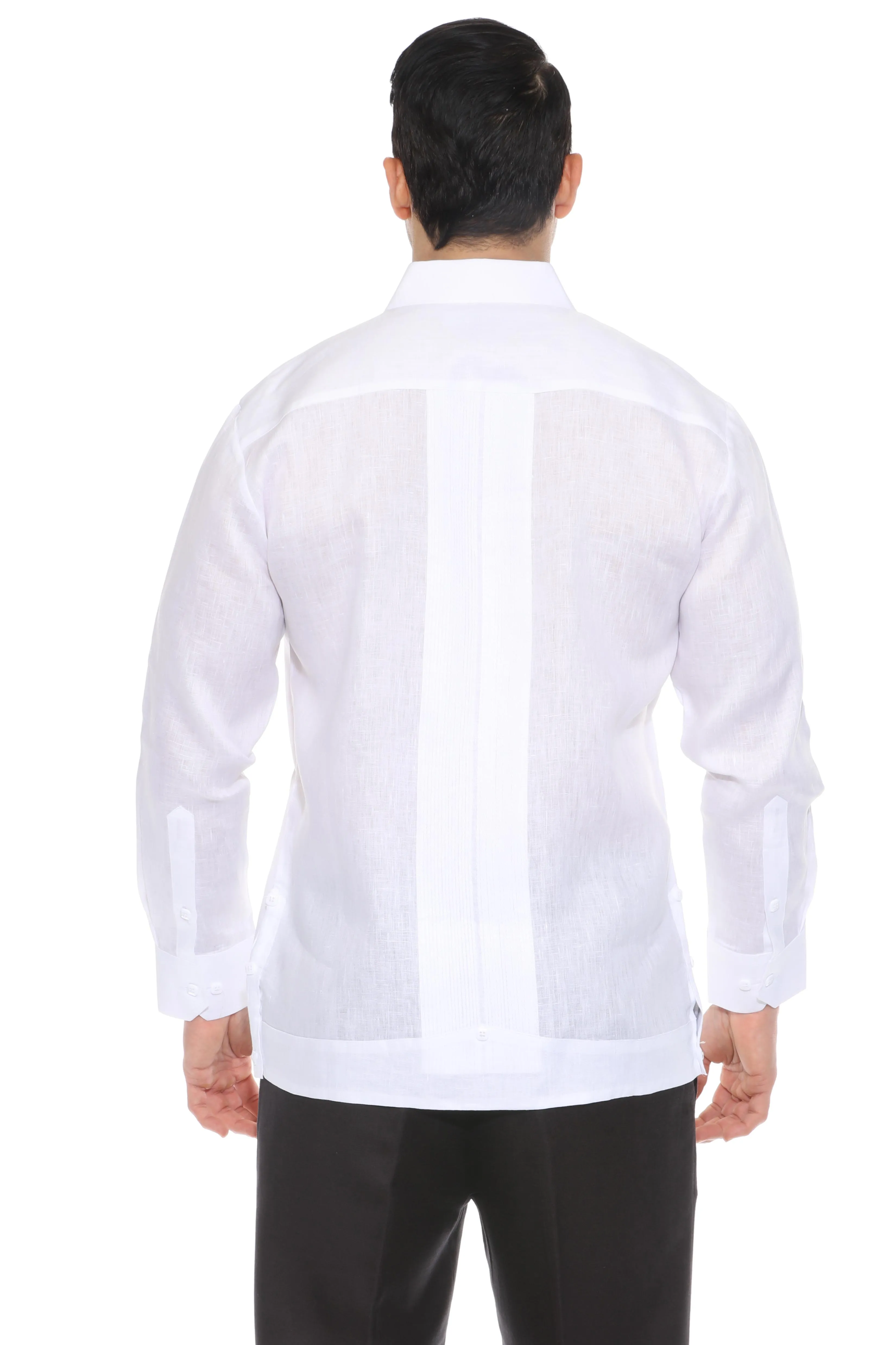 Men's 100% Linen Yarn Dyed Guayabera Chacabana Shirt Long Sleeve with 2 Pocket Design