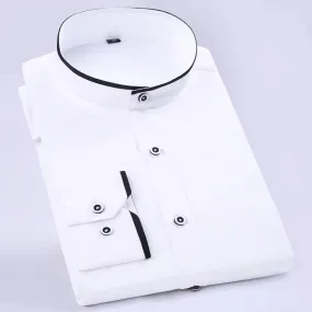 Men's Regular-fit Mandarin Collar Shirt with Chest Pocket
