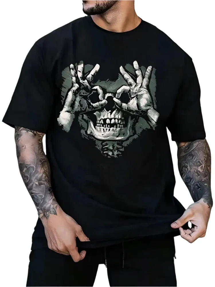 Men's Skull Print Summer T-Shirt - Casual Short-Sleeve Streetwear for Everyday & Outdoor Wear
