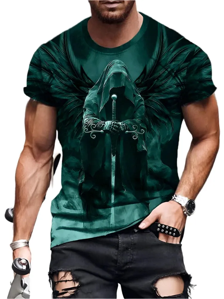 Men's Skull Print Summer T-Shirt - Casual Short-Sleeve Streetwear for Everyday & Outdoor Wear