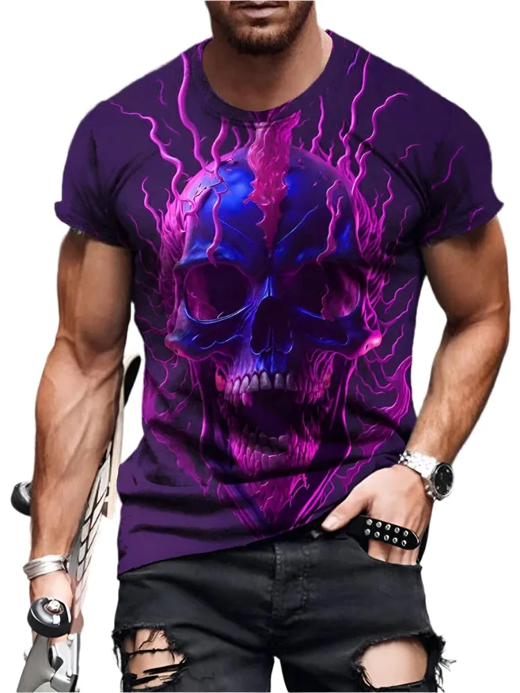 Men's Skull Print Summer T-Shirt - Casual Short-Sleeve Streetwear for Everyday & Outdoor Wear
