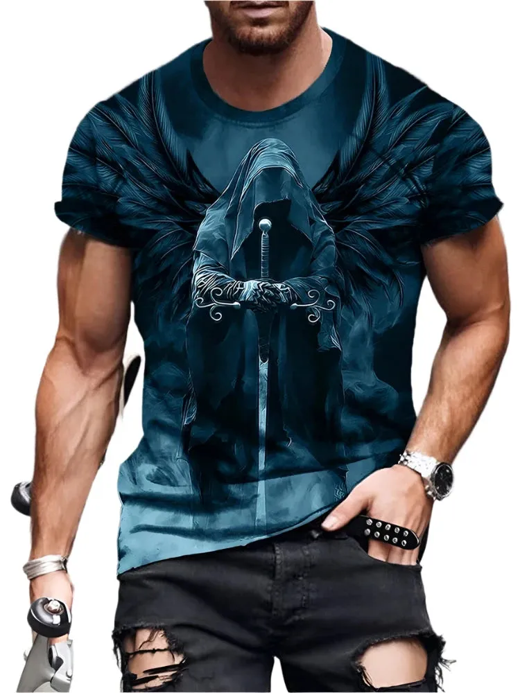 Men's Skull Print Summer T-Shirt - Casual Short-Sleeve Streetwear for Everyday & Outdoor Wear