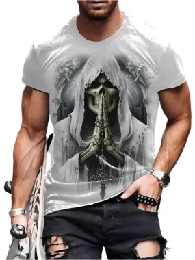Men's Skull Print Summer T-Shirt - Casual Short-Sleeve Streetwear for Everyday & Outdoor Wear