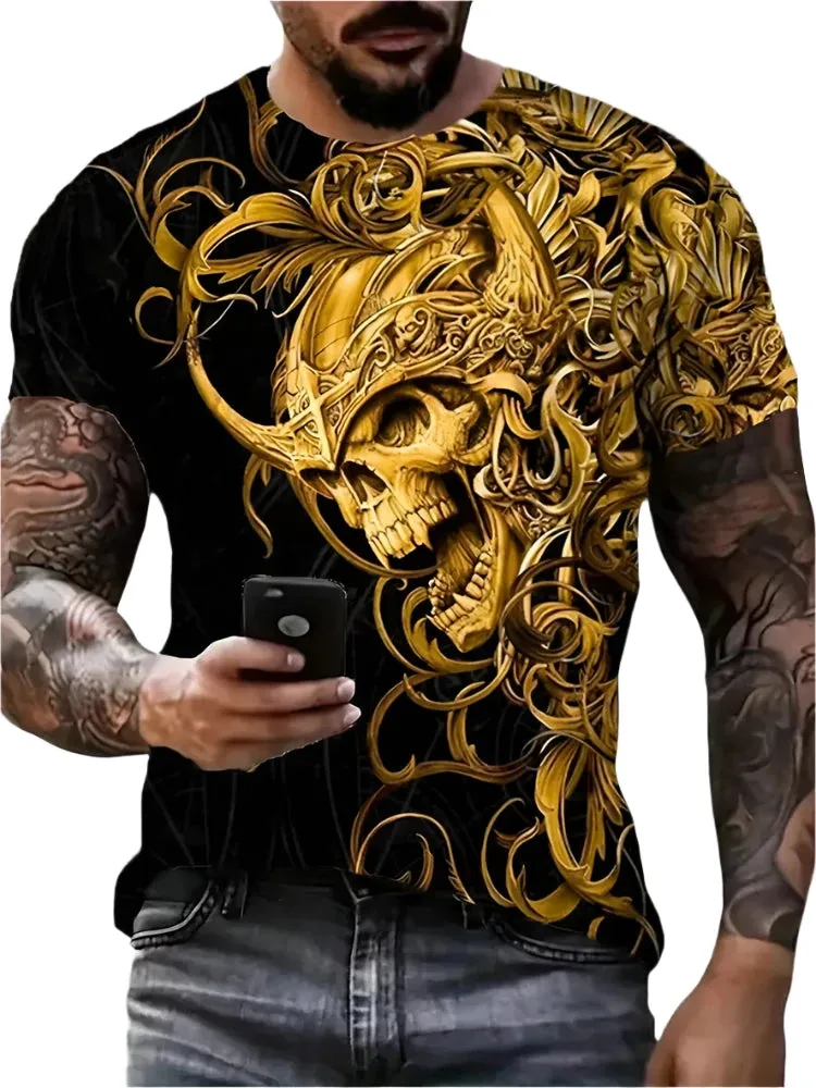 Men's Skull Print Summer T-Shirt - Casual Short-Sleeve Streetwear for Everyday & Outdoor Wear