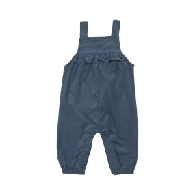Navy Corduroy Yoke Ruffle Overall