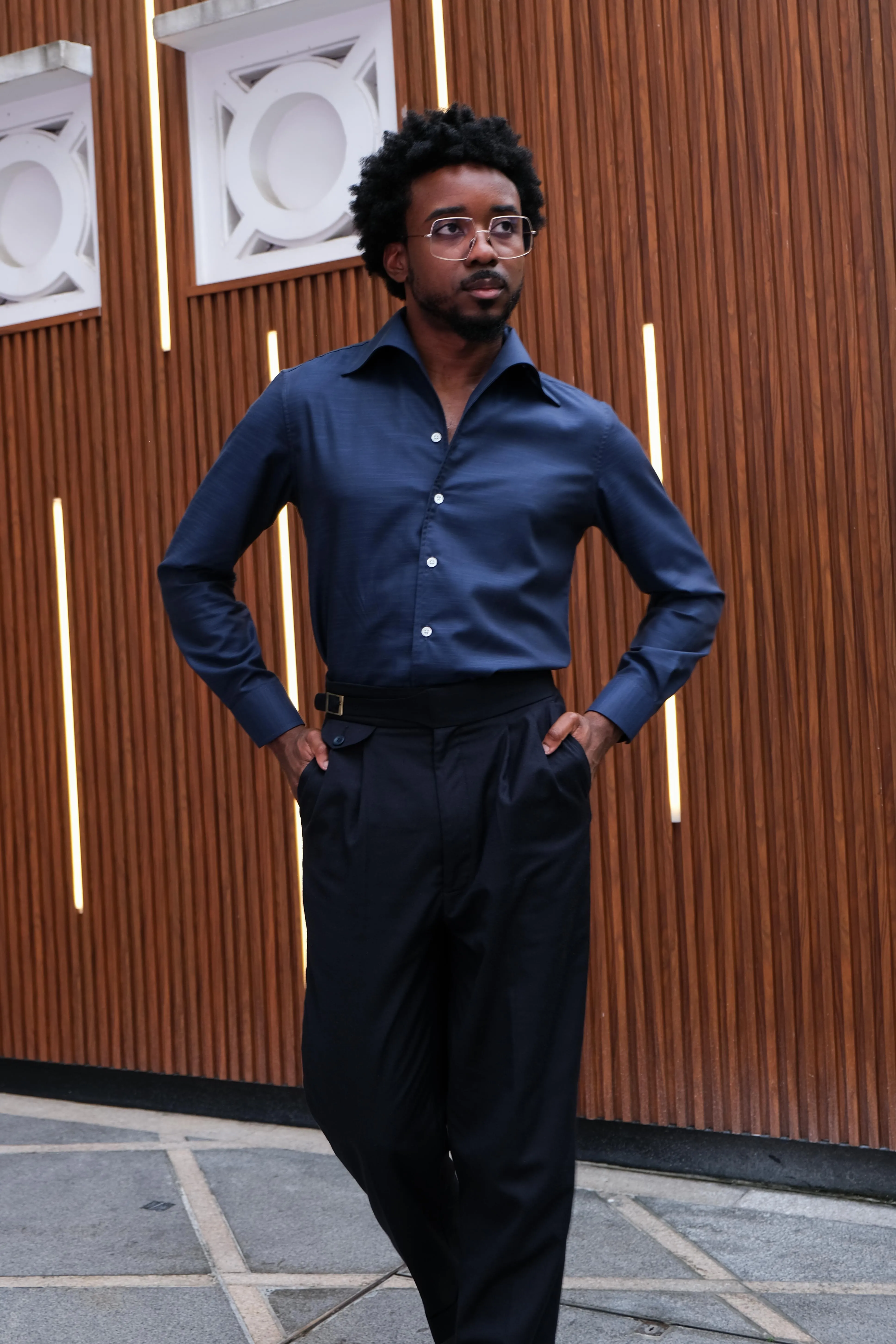 Navy Widespread One Piece Collar Shirt