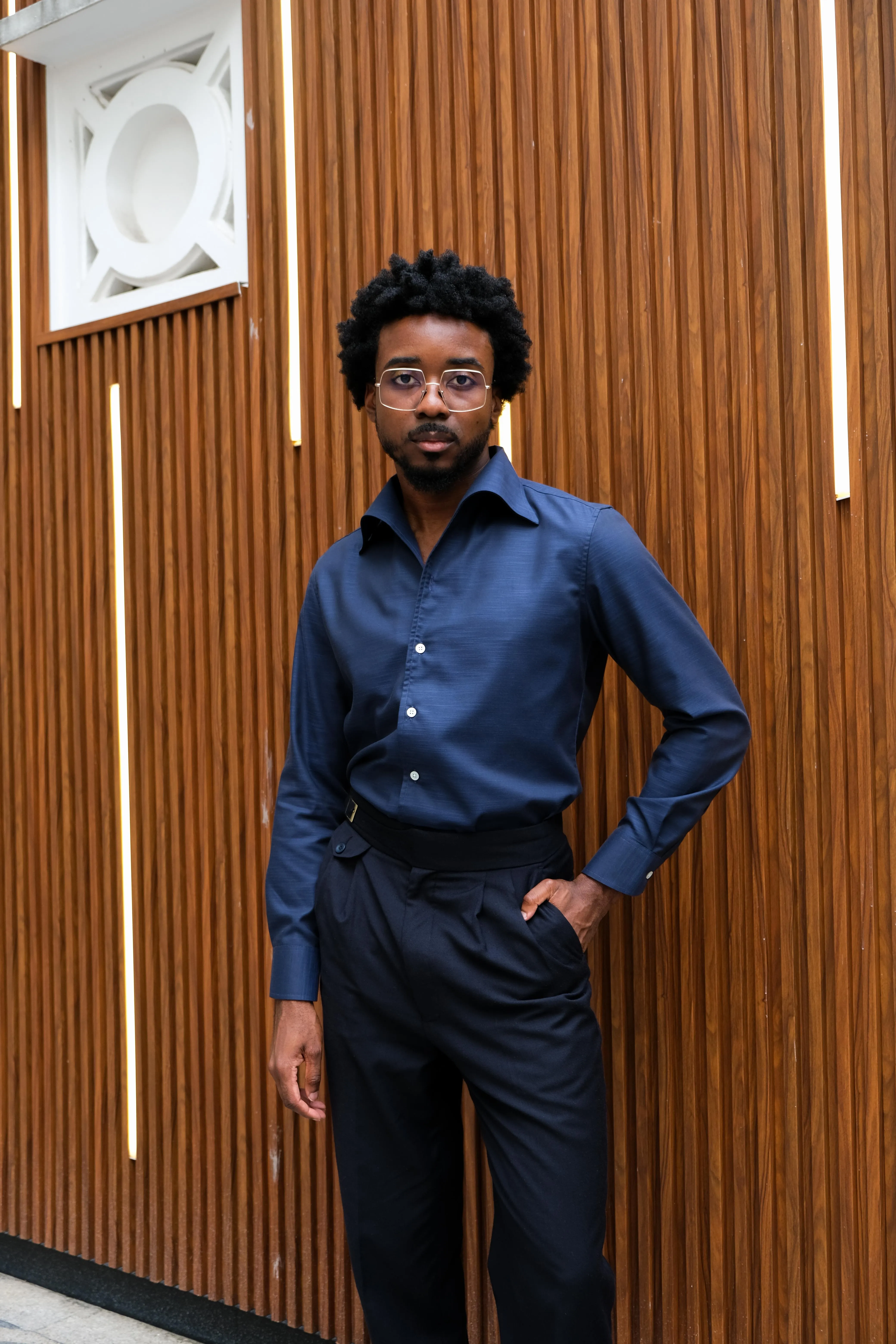 Navy Widespread One Piece Collar Shirt
