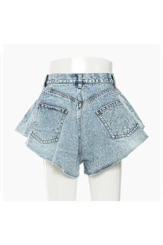 PA907 Rhinestone Fringe Denim Shorts