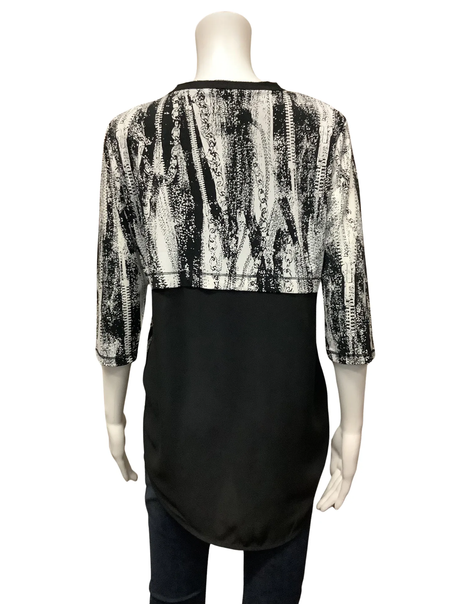 Patrizia Luca Women's Top Black & White Short Sleeve Tunic Size: L