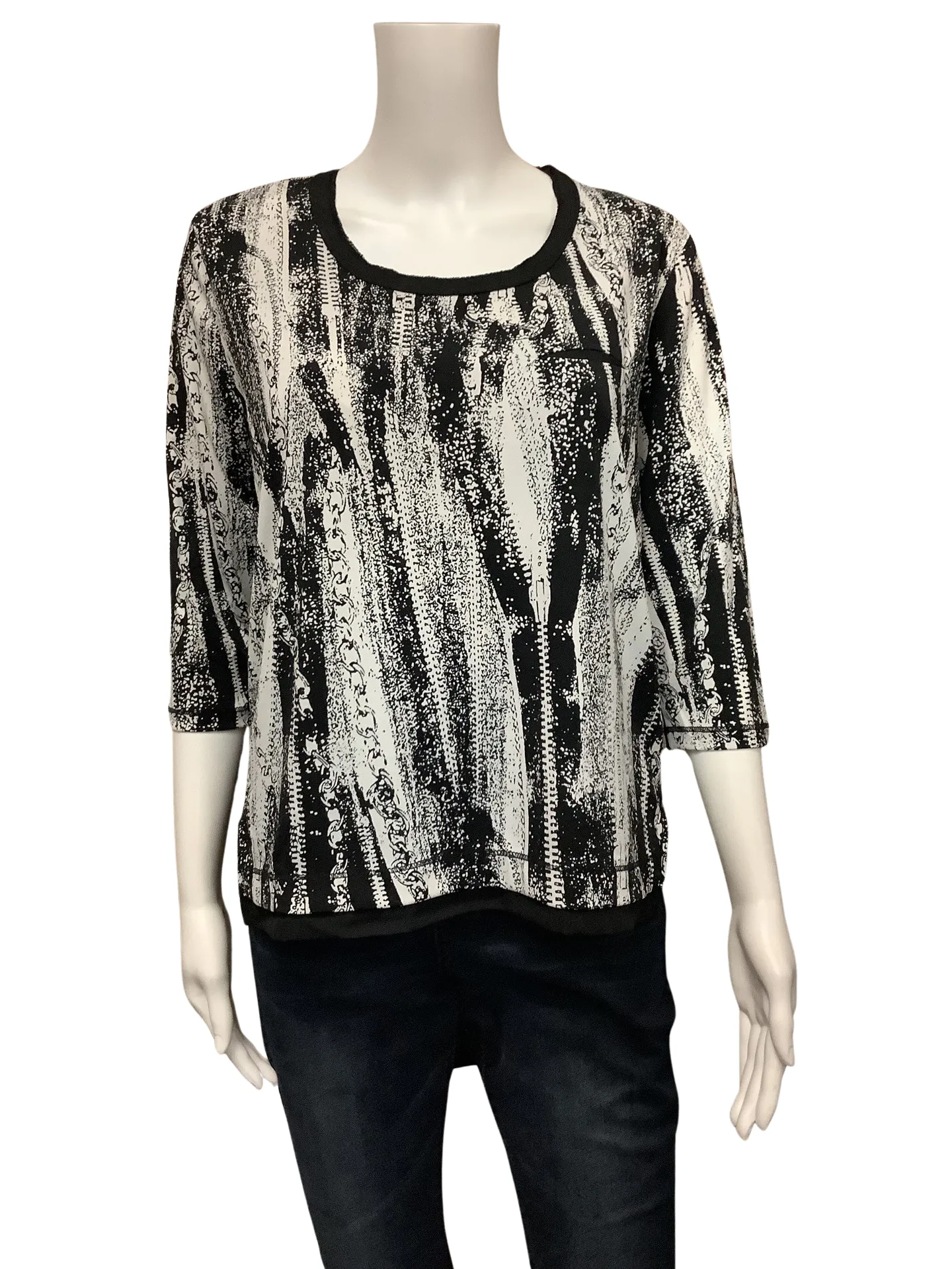 Patrizia Luca Women's Top Black & White Short Sleeve Tunic Size: L