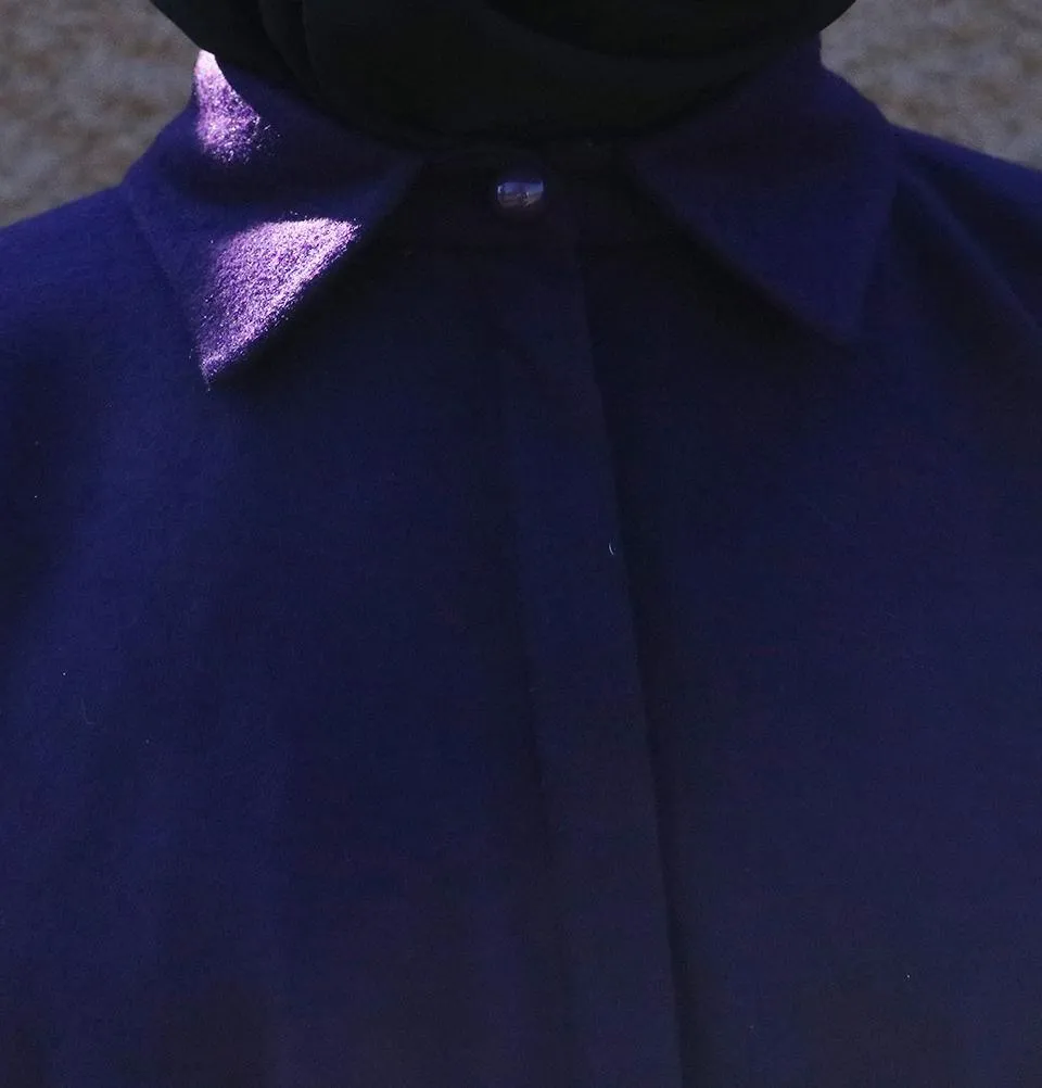 Puane Wool Touch Poncho Coat with Fur 3113 Purple