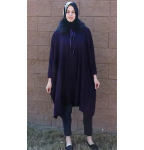 Puane Wool Touch Poncho Coat with Fur 3113 Purple