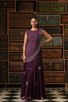 Purple Chinon Silk Shibori Anarkali Ethnic Dress With Dola Silk Handwork Stylised Cape