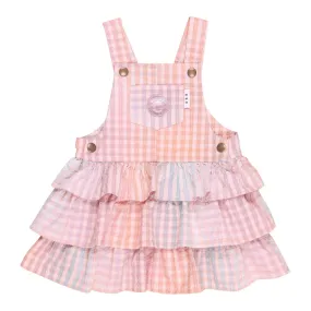 Rainbow Check Frill Overall Dress