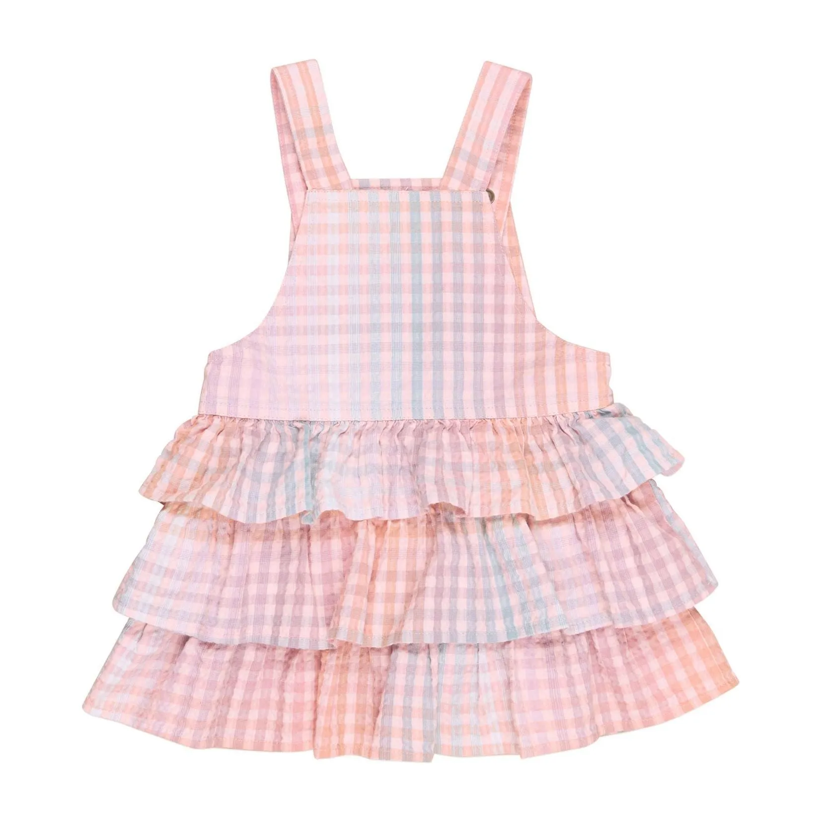 Rainbow Check Frill Overall Dress