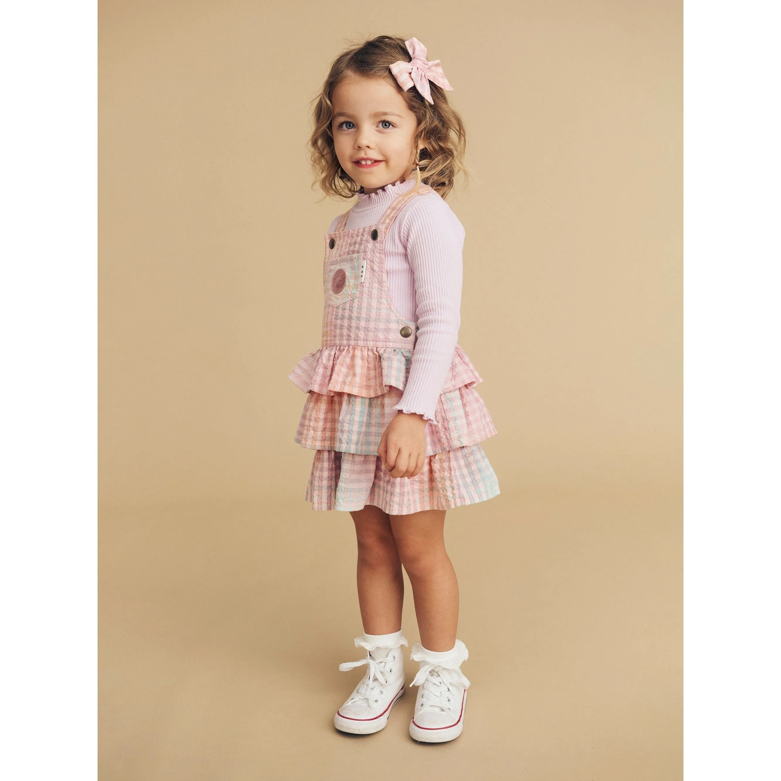 Rainbow Check Frill Overall Dress