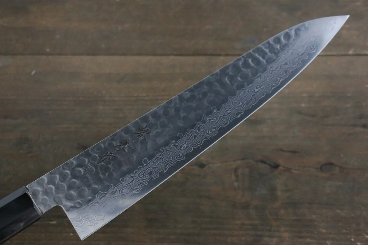 Sakai Takayuki AUS10 45 Layer Damascus Hammered Gyuto 240mm Gold Lacquered Handle with Sheath