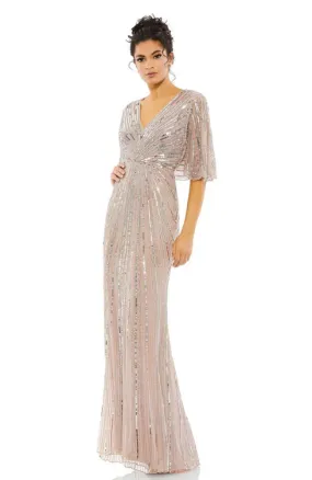 Sequin Cape Slv Column Gown