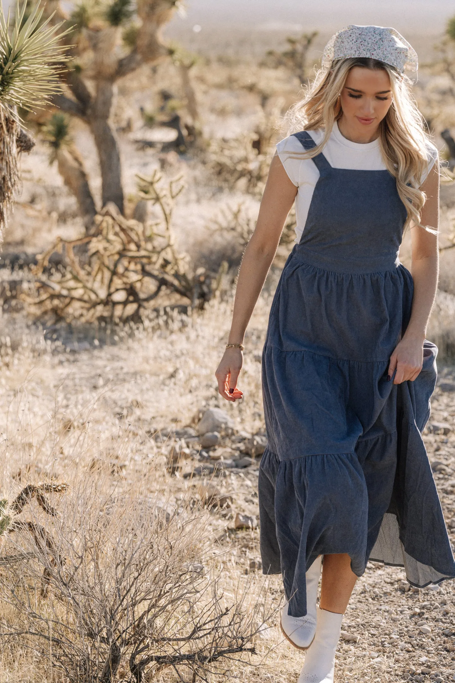 Shay Overall Dress in Denim Blue