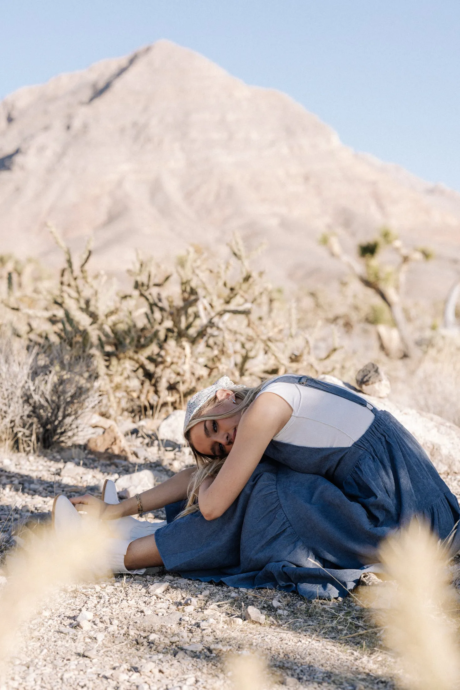 Shay Overall Dress in Denim Blue