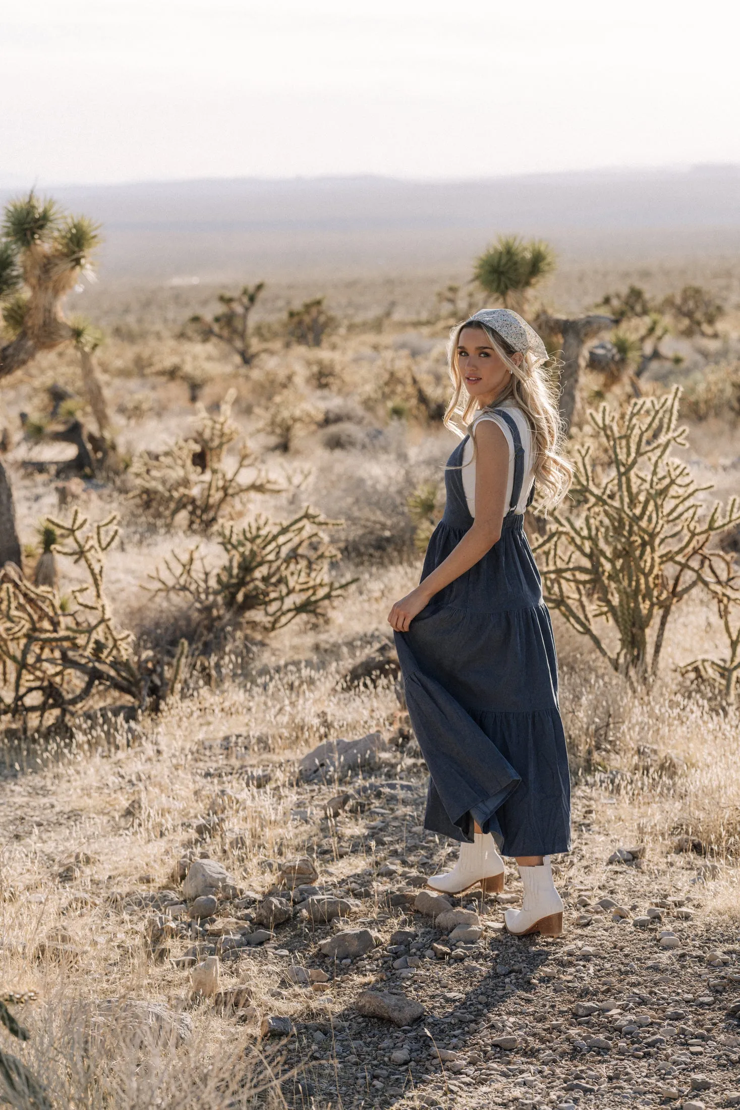 Shay Overall Dress in Denim Blue