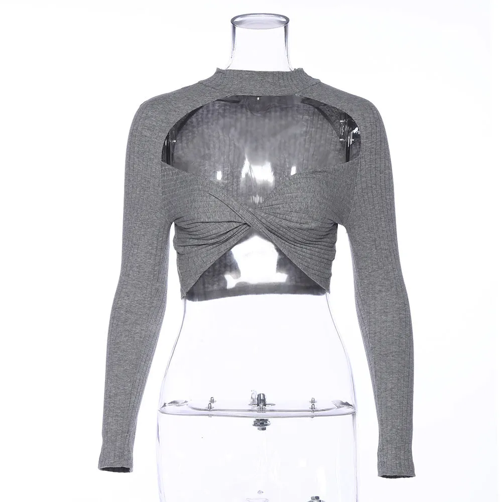 Short half neck long sleeve top