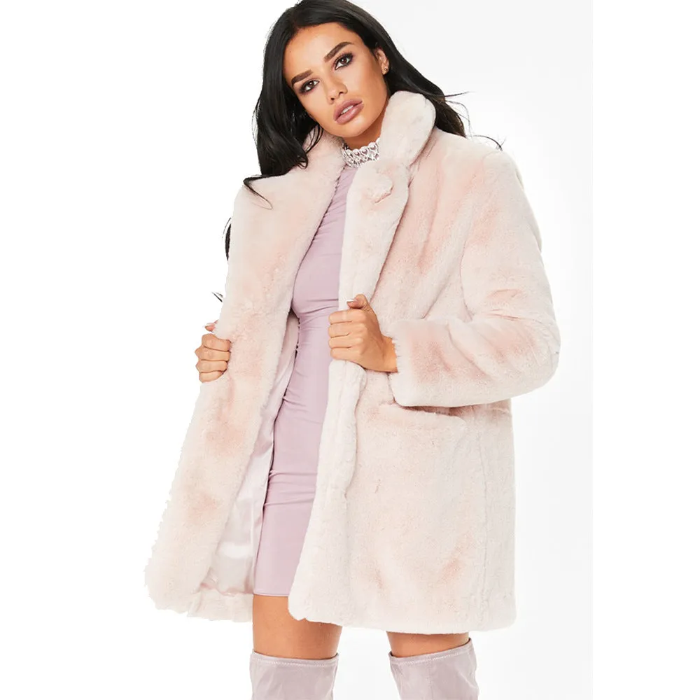 Solid Color Lapel Loose Faux Fur Women Teddy Coat