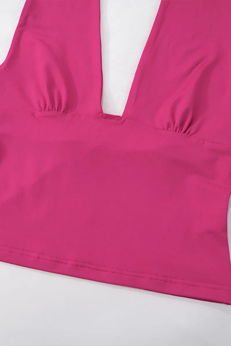Solid Scarf Halter Neck Backless Top
