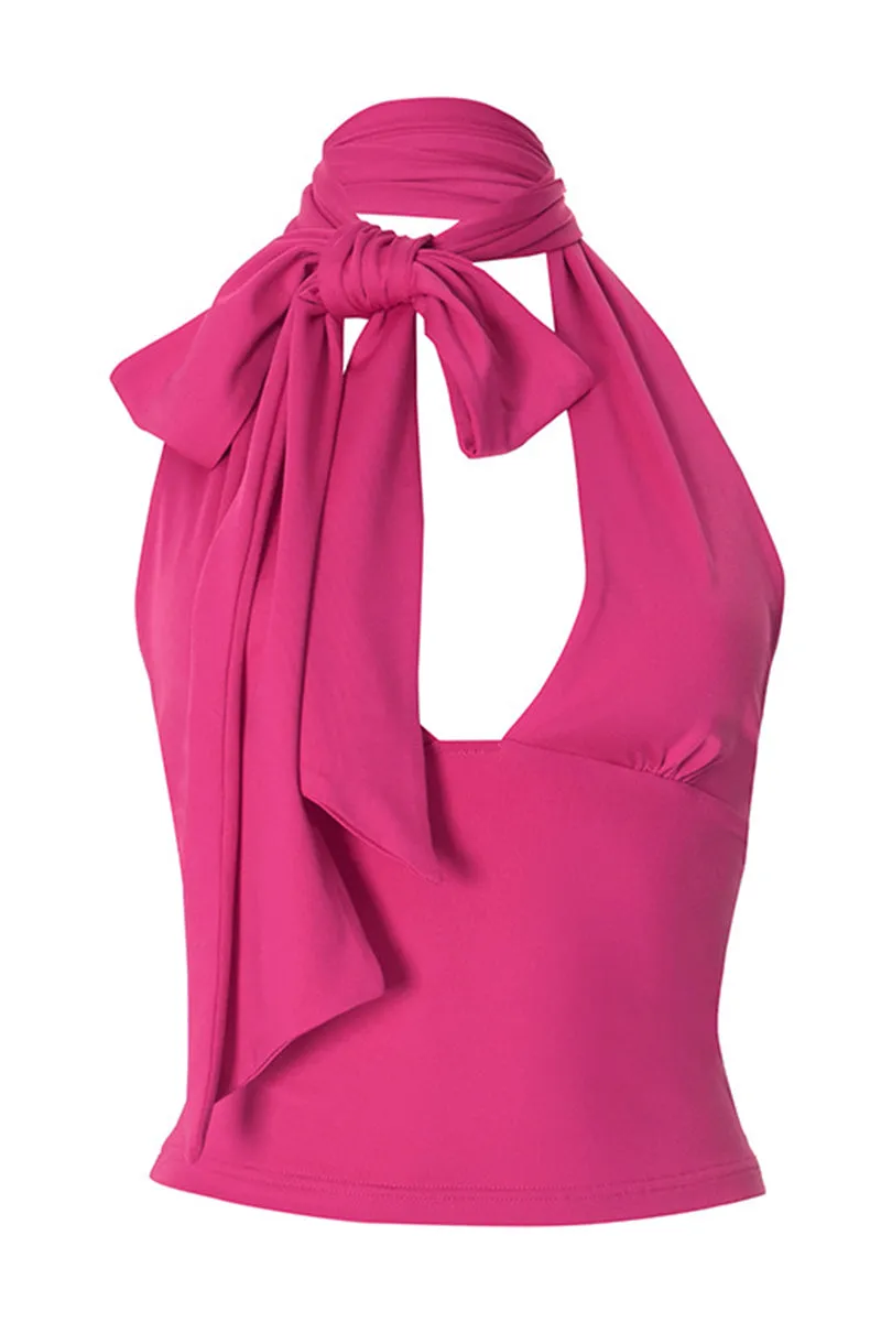 Solid Scarf Halter Neck Backless Top