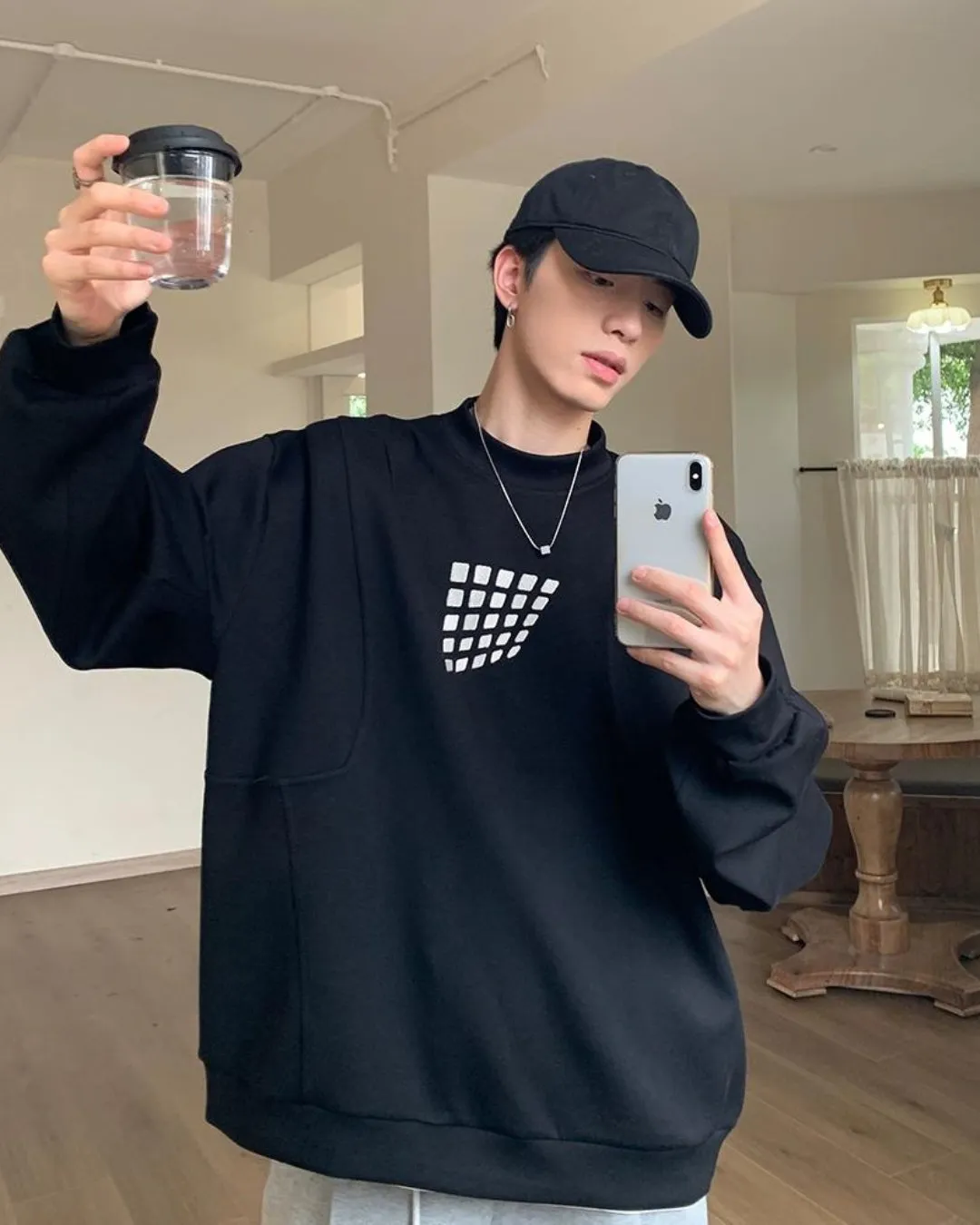 Square Print Casual Long Sleeve Sweatshirt OYC0006
