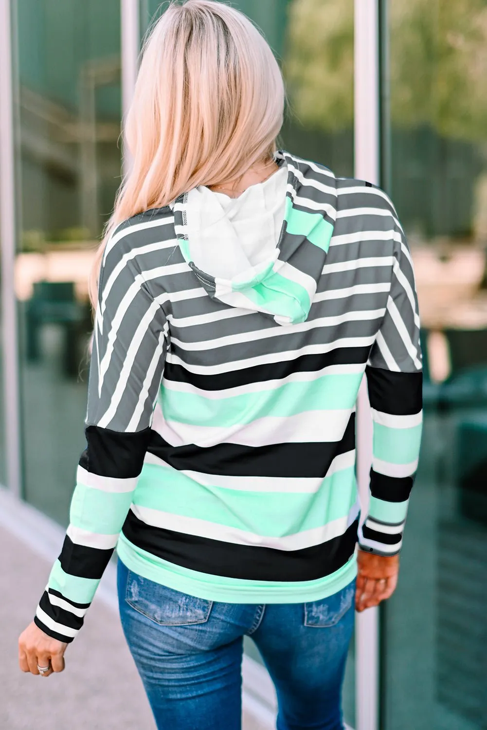 Striped Long Sleeve T Shirt With Hoodie