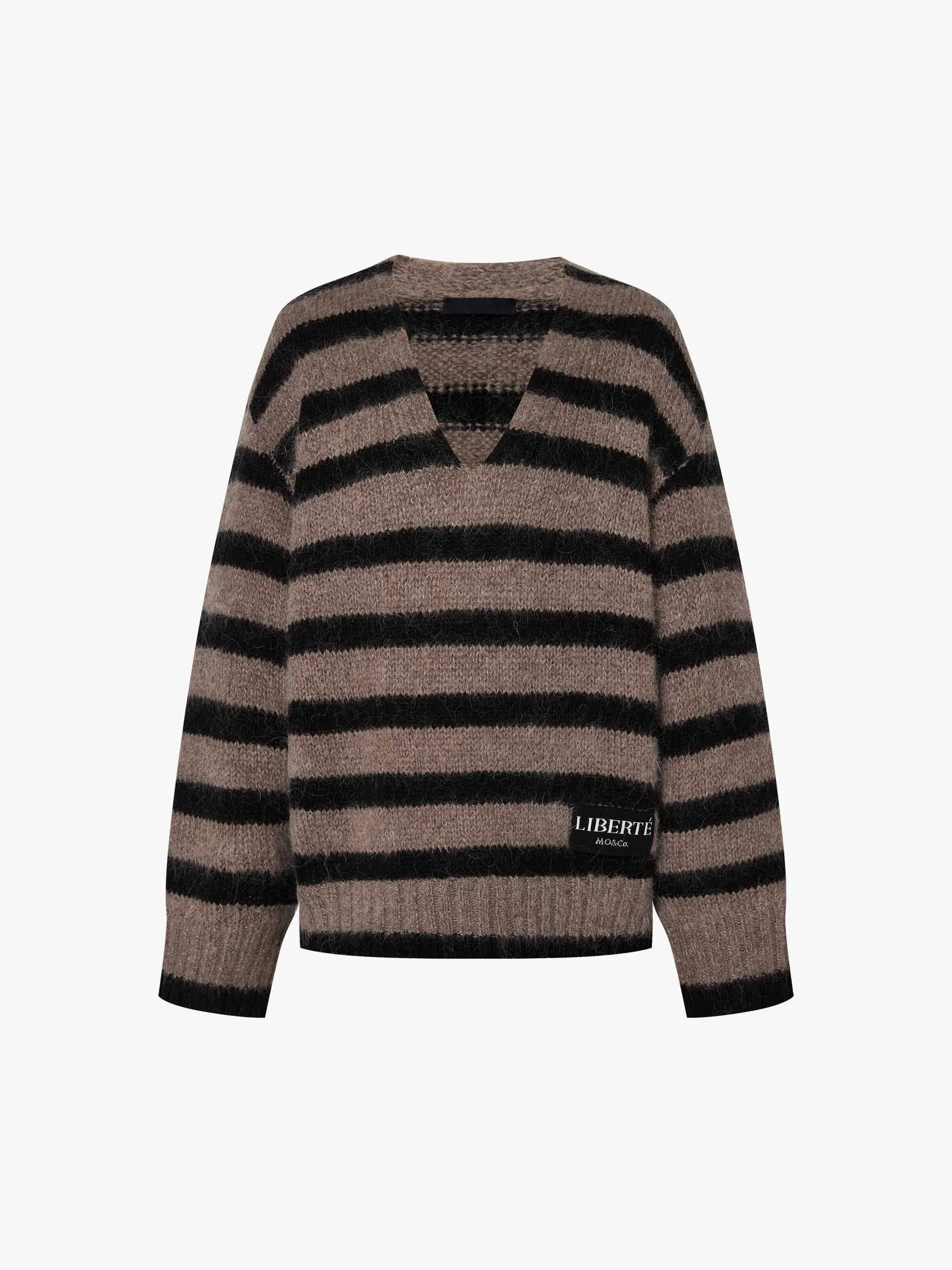 Striped V-neck Fluffy Sweater
